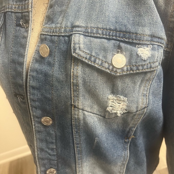 Red Striped Distressed Jean Jacket! - Picture 11 of 13